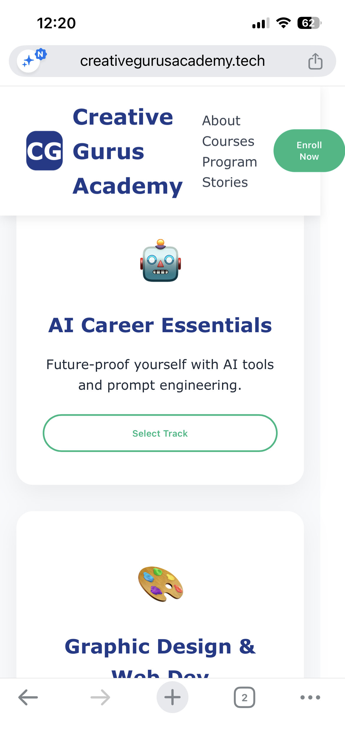Mobile screenshot of CGA website